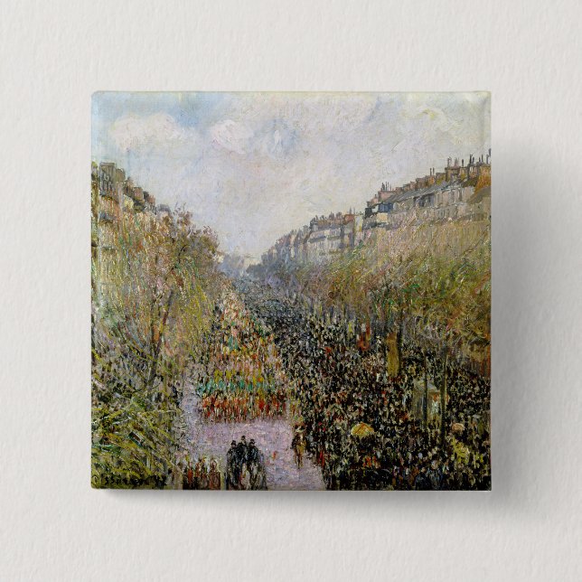 Bóton Quadrado 5.08cm Pissarro - Boulevard Montmartre, Mardi Gras (Frente)