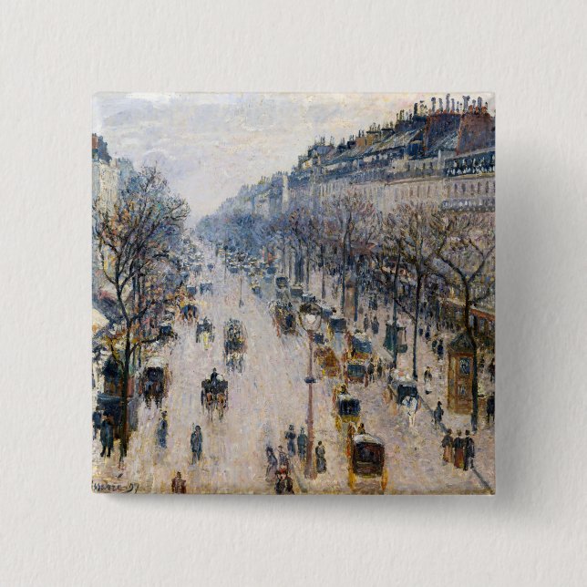 Bóton Quadrado 5.08cm Pissarro - Boulevard Montmartre, Winter Morning (Frente)
