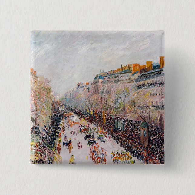 Bóton Quadrado 5.08cm Pissarro - Montmartre, Mardi Gras no Boulevard (Frente)
