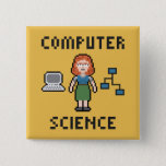 Bóton Quadrado 5.08cm Pixel Computer Science - Female - Botão<br><div class="desc">Ilustração de arte em pixel mostrando uma cientista computacional fêmea de pixel,  um computador de 8 bits e um fluxograma de pixel.</div>