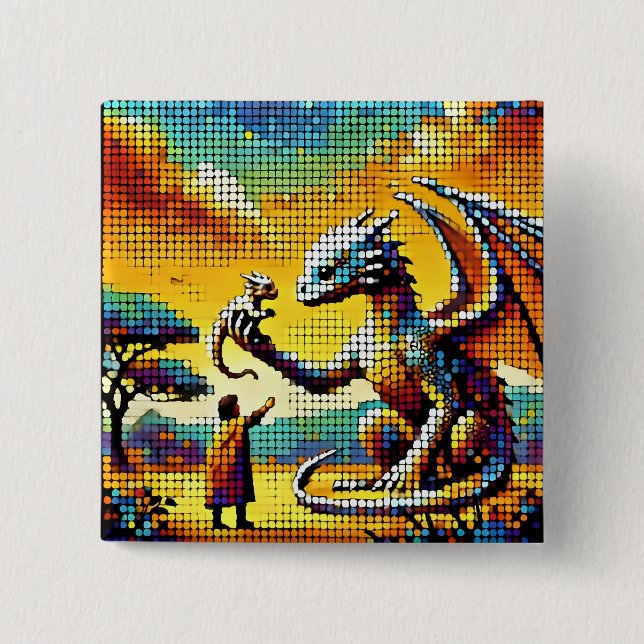 Bóton Quadrado 5.08cm pixelated image of a dragon trainer (Frente)