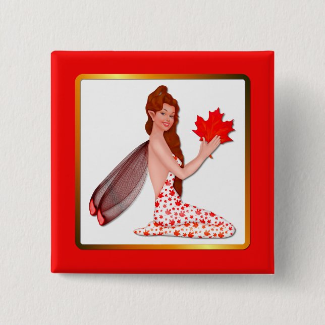 Bóton Quadrado 5.08cm Pixie canadense com Folha de Maple (Frente)