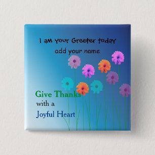 Bóton Quadrado 5.08cm Placa conhecida de Greeter da igreja