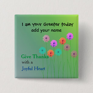 Bóton Quadrado 5.08cm Placa conhecida de Greeter da igreja
