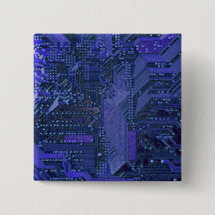 Bóton Quadrado 5.08cm Placa de Circuito Cibernético Azul Arte Eletrônica
