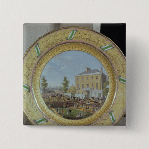 Bóton Quadrado 5.08cm Placa de Meissen, decorada com uma cena de