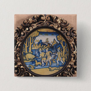 Bóton Quadrado 5.08cm Placa decorada com uma cena da caça
