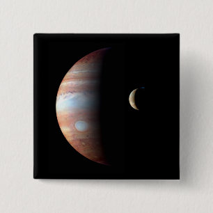 Bóton Quadrado 5.08cm Planeta Gás Júpiter e Lua Galileu