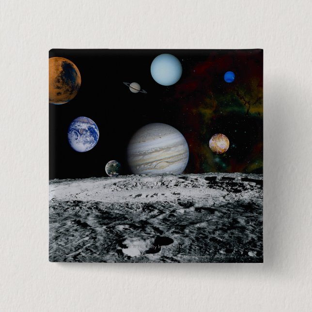 Bóton Quadrado 5.08cm Planetas do Sistema Solar (Frente)
