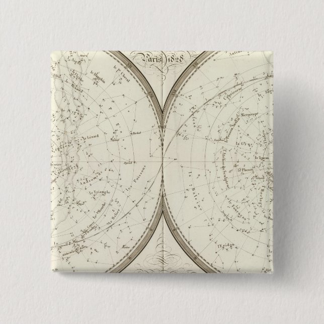 Bóton Quadrado 5.08cm Planisferas celestes - Celestial (Frente)