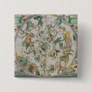 Bóton Quadrado 5.08cm Planisphere celestial que mostra os sinais do Zod