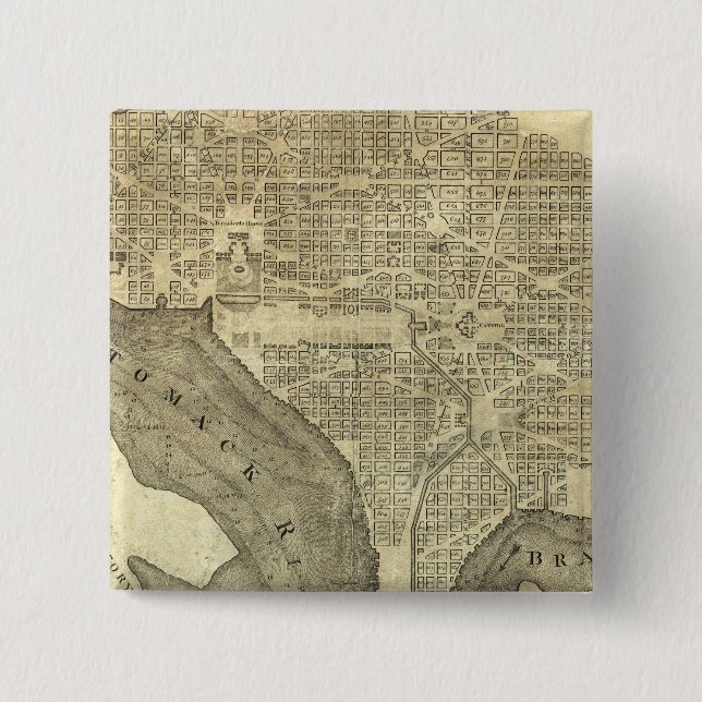 Bóton Quadrado 5.08cm Plano da Cidade de Washington (Frente)