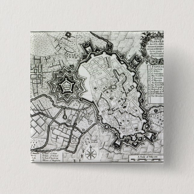 Bóton Quadrado 5.08cm Plano de Lisle, 1736 (Frente)