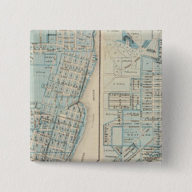 Bóton Quadrado 5.08cm Planos de Lyon e Clinton, Condado de Clinton (Frente)