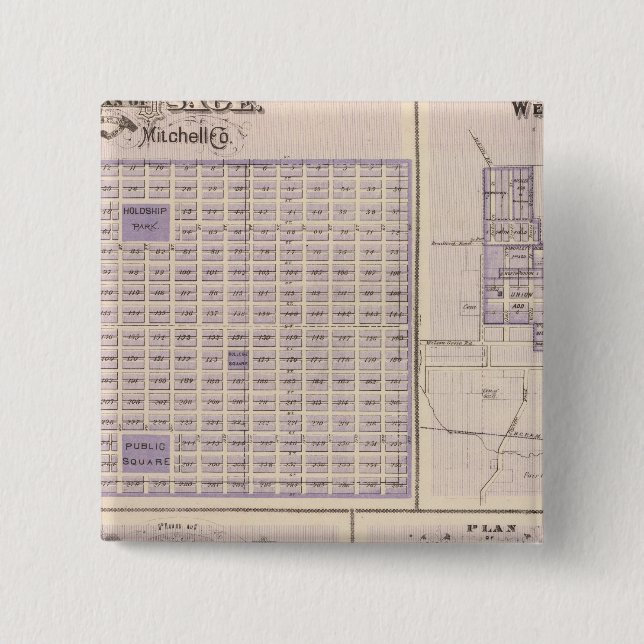 Bóton Quadrado 5.08cm Planos de Osage, União Ocidental (Frente)