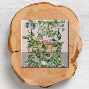 Bóton Quadrado 5.08cm Plantas Tropicais Aquarela