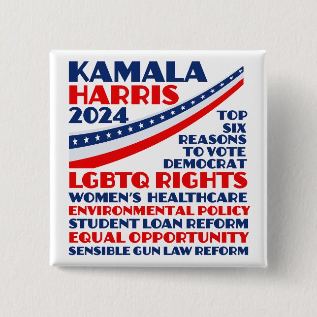 Bóton Quadrado 5.08cm Plataforma Democrata Eleitoral de Kamala Harris 20 (Frente)