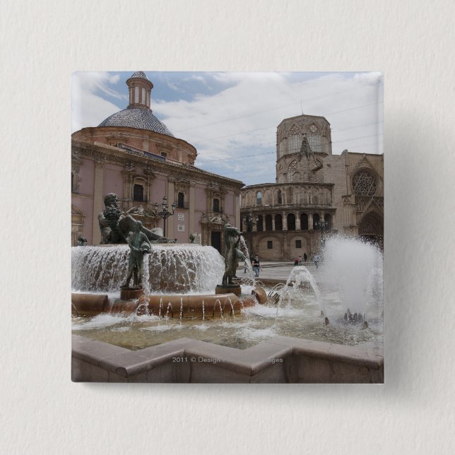 Bóton Quadrado 5.08cm Plaza De La Virgin e Basílica De Virgen (Frente)