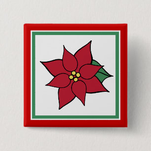 Bóton Quadrado 5.08cm Poinsettia Christmas Button Pin