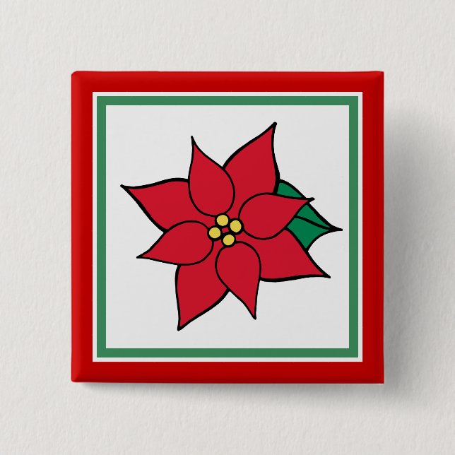 Bóton Quadrado 5.08cm Poinsettia Christmas Button Pin (Frente)