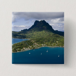 Bóton Quadrado 5.08cm Polinésia Francesa, Bora Bora. Vista aérea de