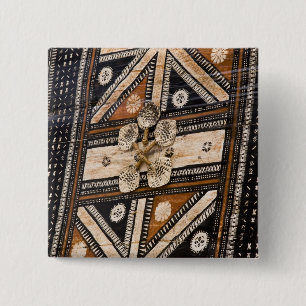 Bóton Quadrado 5.08cm Polinésia, Reino de Tonga. Detalhe de tapa
