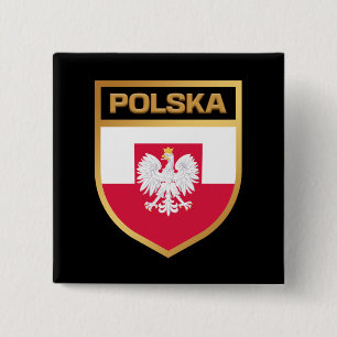 Bóton Quadrado 5.08cm Polska / Polônia Flag Shield & Emblem