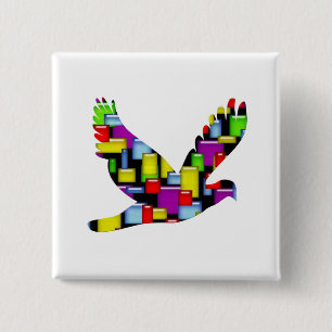 Bóton Quadrado 5.08cm pomba mosaica