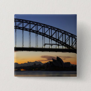 Bóton Quadrado 5.08cm Ponte da Baía de Sydney e Casa da Ópera de Sydney