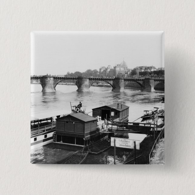Bóton Quadrado 5.08cm Ponte de Augustus, Dresden, c.1910 (Frente)