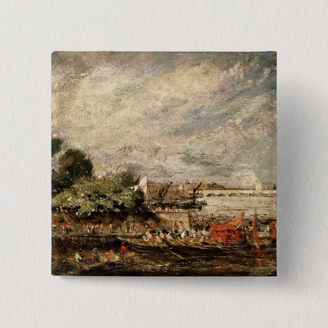 Bóton Quadrado 5.08cm Ponte de John Constable | Waterloo de cima de (Frente)