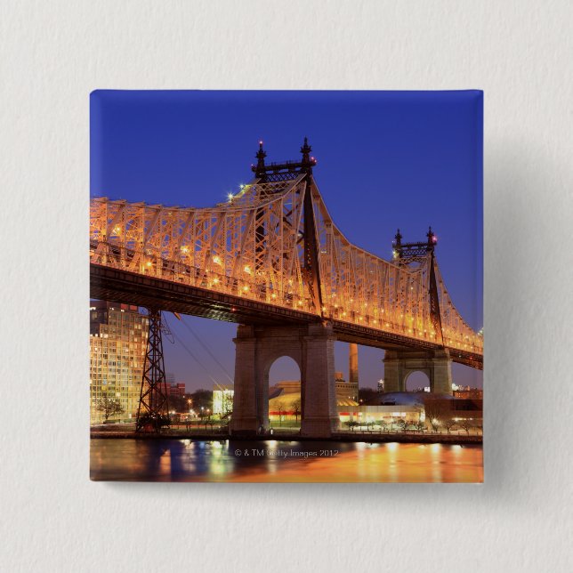 Bóton Quadrado 5.08cm Ponte de Queensboro e o rio Este (Frente)