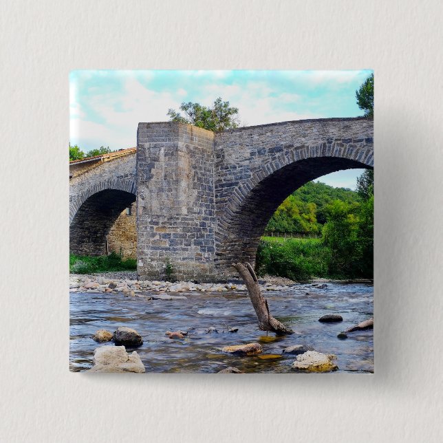 Bóton Quadrado 5.08cm Ponte medieval em Zubiri (Frente)