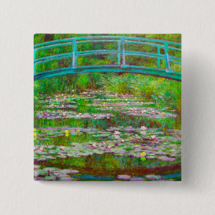 Bóton Quadrado 5.08cm Ponte Monet Japonesa e Lírios de Água