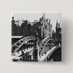 Bóton Quadrado 5.08cm Ponte no Speicherstadt Hamburgo, c.1910