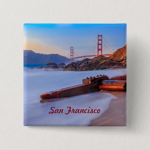 Bóton Quadrado 5.08cm Ponte ouro-Portão em São Francisco, Baker Beach
