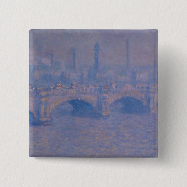 Bóton Quadrado 5.08cm Ponte Waterloo de Claude Monet (Frente)