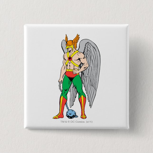 Bóton Quadrado 5.08cm Ponto de Pé do Hawkman (Frente)