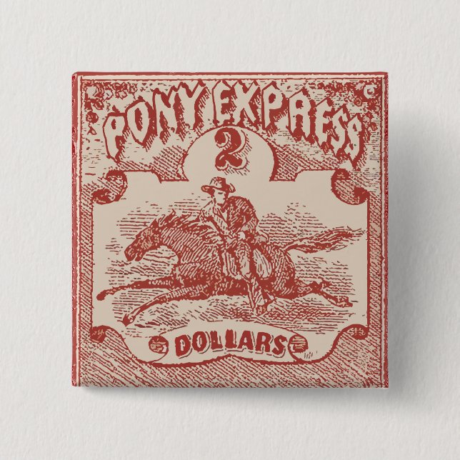 Bóton Quadrado 5.08cm Pony Express Vintage Stamp (Frente)