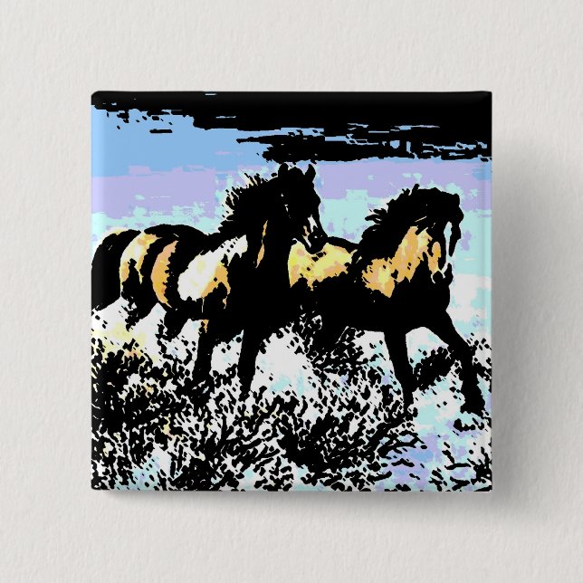 Bóton Quadrado 5.08cm Pop Art Running Horses (Frente)