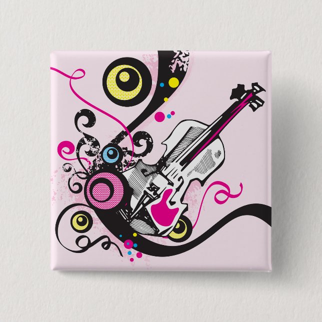 Bóton Quadrado 5.08cm Pop Art Violin Abstract Musical Punk Rock (Frente)