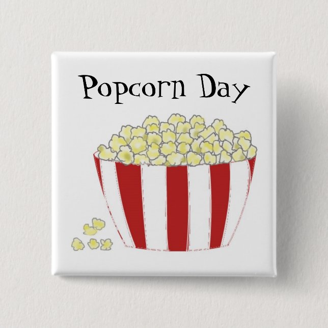 Bóton Quadrado 5.08cm Popcorn Day (Frente)