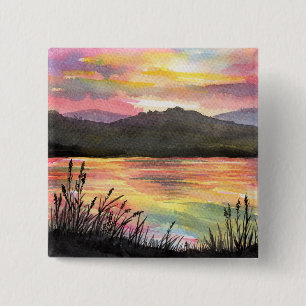 Bóton Quadrado 5.08cm Pôr do sol pelo lago
