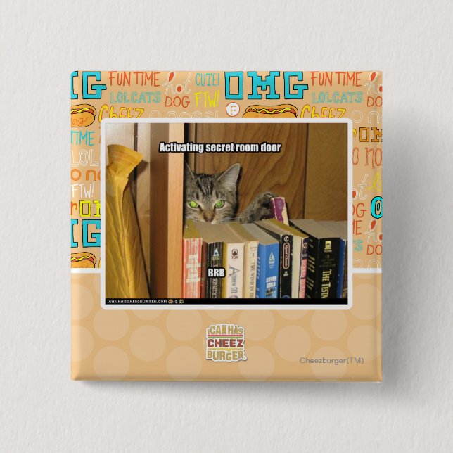 Bóton Quadrado 5.08cm Porta secreta de activação da sala (Frente)