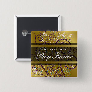 Bóton Quadrado 5.08cm PORTADOR DO ANEL Boho Roxo Espirais Dourado Botão
