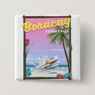 Bóton Quadrado 5.08cm Poster de viagens da praia de Boracay Filipinas