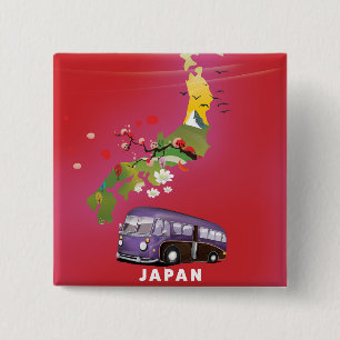 Bóton Quadrado 5.08cm Poster de viagens de Ilustração do Japão.