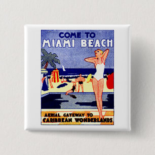 Bóton Quadrado 5.08cm poster de viagens de Miami Beach de 1925