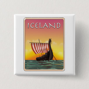 Bóton Quadrado 5.08cm Poster de viagens de Viking da Islândia