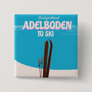 Bóton Quadrado 5.08cm Poster de viagens do esqui da suiça de Adelboden